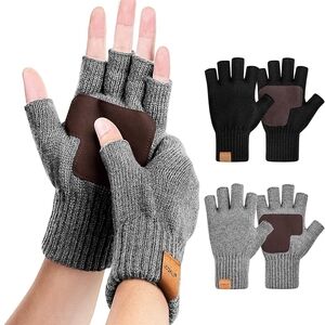 2 Pairs Winter Fingerless Gloves Fingerless Black and Gray